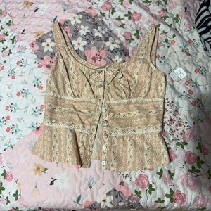 Pink peach Lace-Trim Button-Front Women's Tank Top